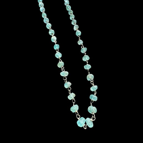 Vtg Aquamarine Gemstone Necklace Sterling Silver Chain & Lobster Clasp Boho - Picture 3 of 14